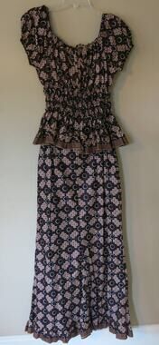 AFRICAN Handmade Ankara Long Maxi Skirt and Top Headwrap Brown Black Ethnic